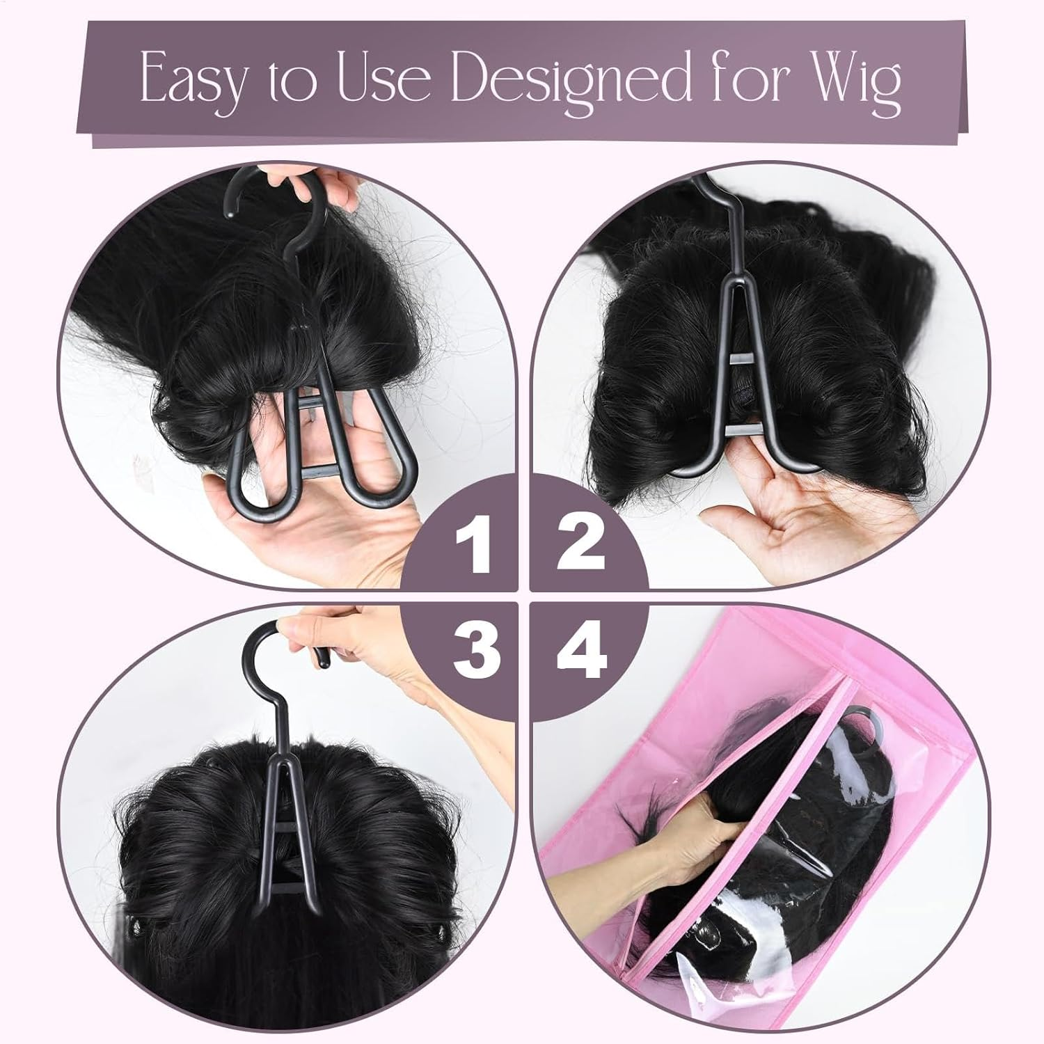 General Hair Extension Storage Bag, Wig Bag Storage Bag - Dustproof Wig Organizer, Storage Bag, Hair Extension Holder, Clear - Black image number 6