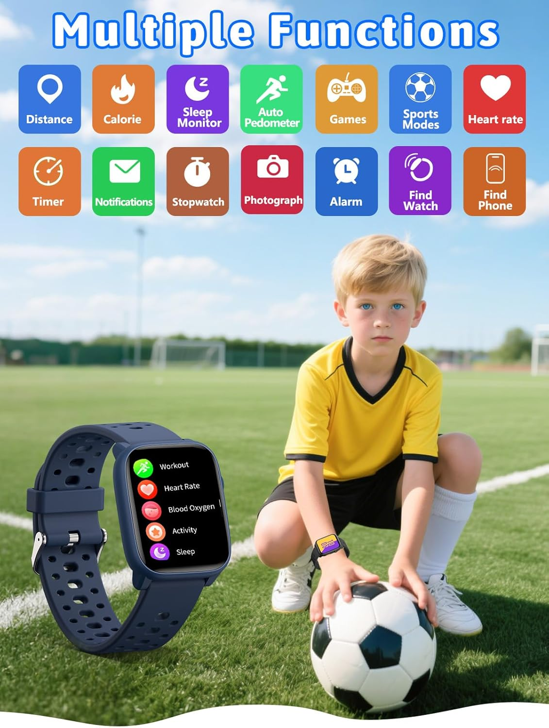 Mgaolo Kids Smart Watch 1.85" Upgrade - Fitness Tracker with Heart Rate Sleep Monitor, 100+ Sports Modes, 12 Puzzle Games, Activity Tracker for Boys Girls Outdoor Fun (Black) image number 1