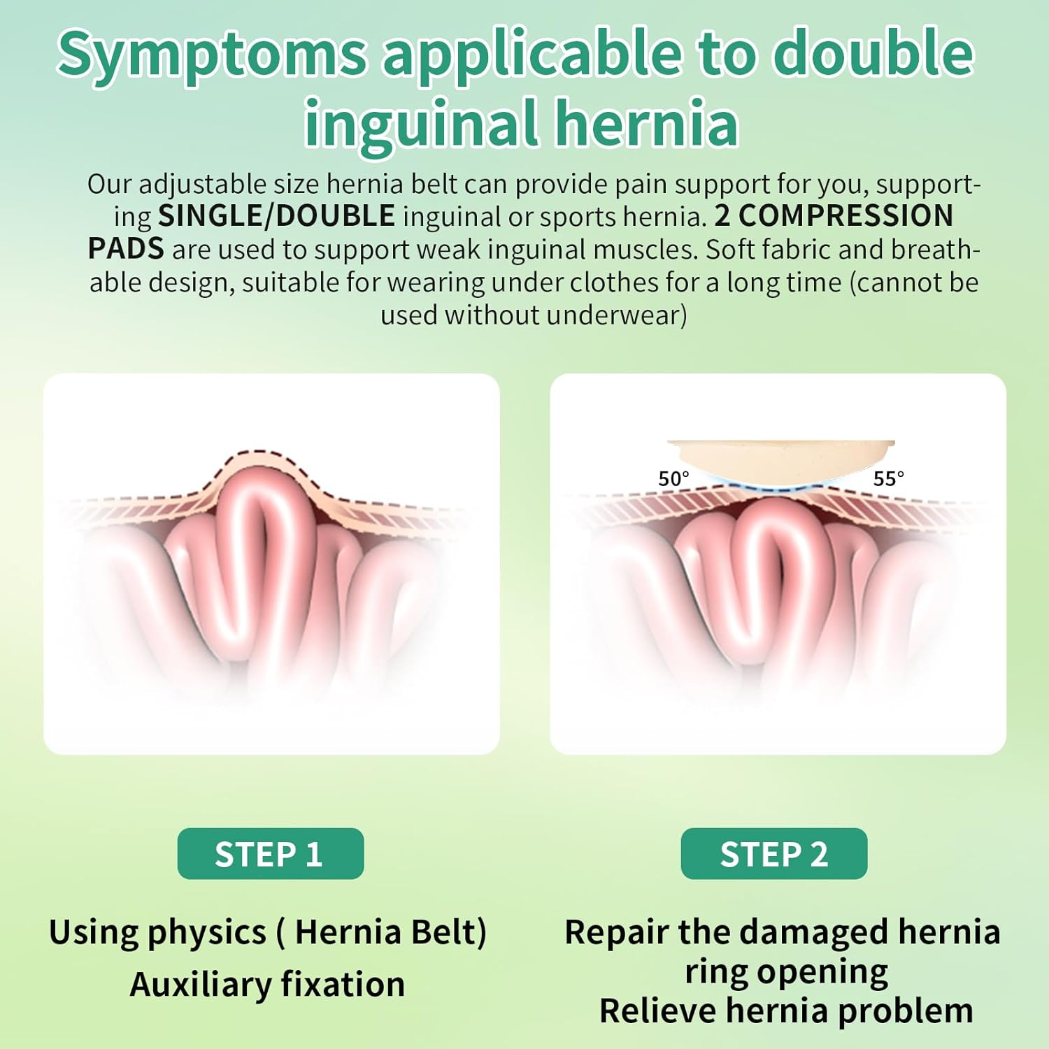 Tenbon Hernia Belt for Men and Women Flexible Adjustable Inguinal Groin Hernia Belt Support Truss Pain Relief Recovery Strap with 2 Removable Compression Pads Comfortable Material (L, Black) image number 3