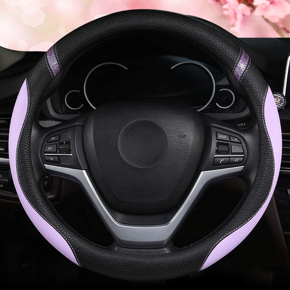 Steering Wheel Cover for Car Leather Universal Covers Men Women Fit Cars SUV Truck Pickup 15Inch (Lilac Color) image number 3