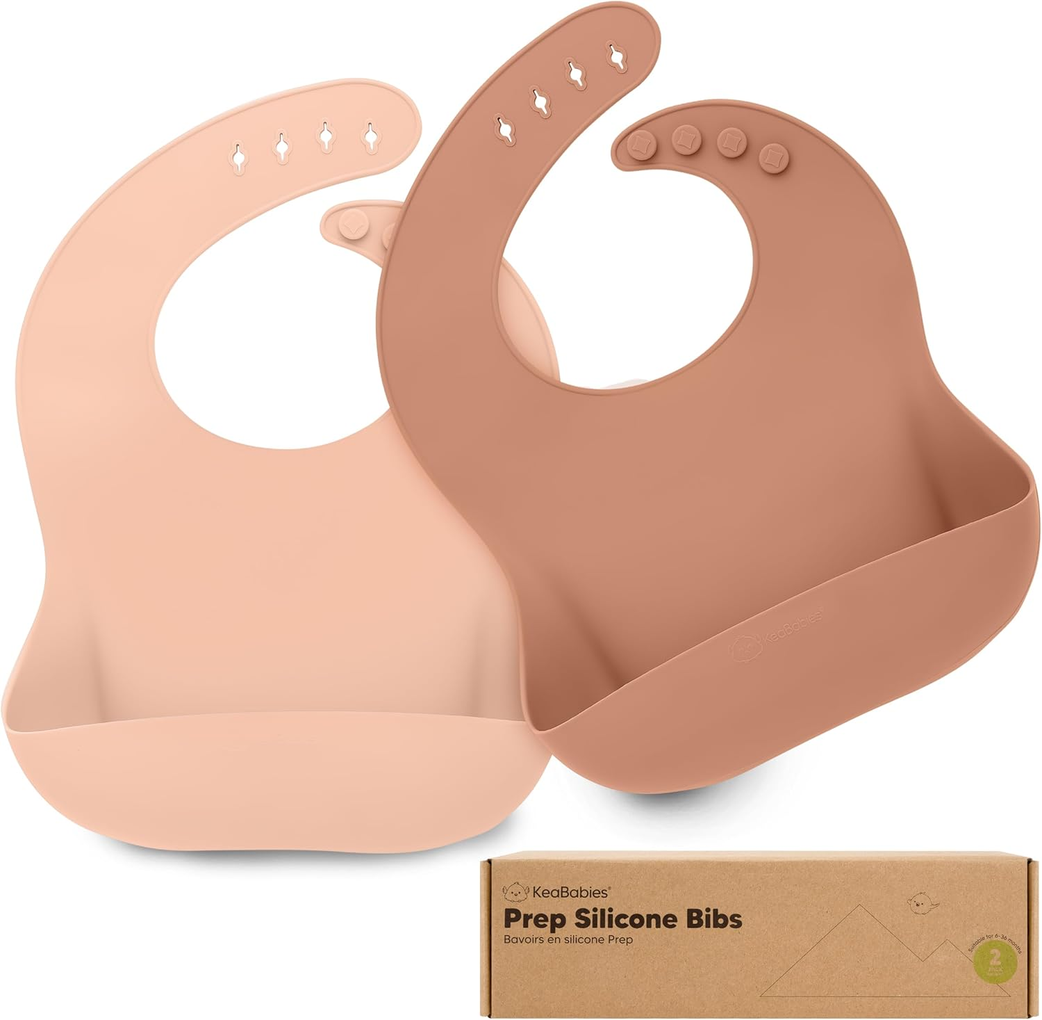 Keababies 2-Pack Silicone Bibs for Babies, Silicone Baby Bibs for Eating, Waterproof Baby Feeding Bibs, Silicone Bib for Toddlers 1-3Yrs, Boys, Girls 6-12Mths, Wide Food Catcher Pocket (Terracotta)