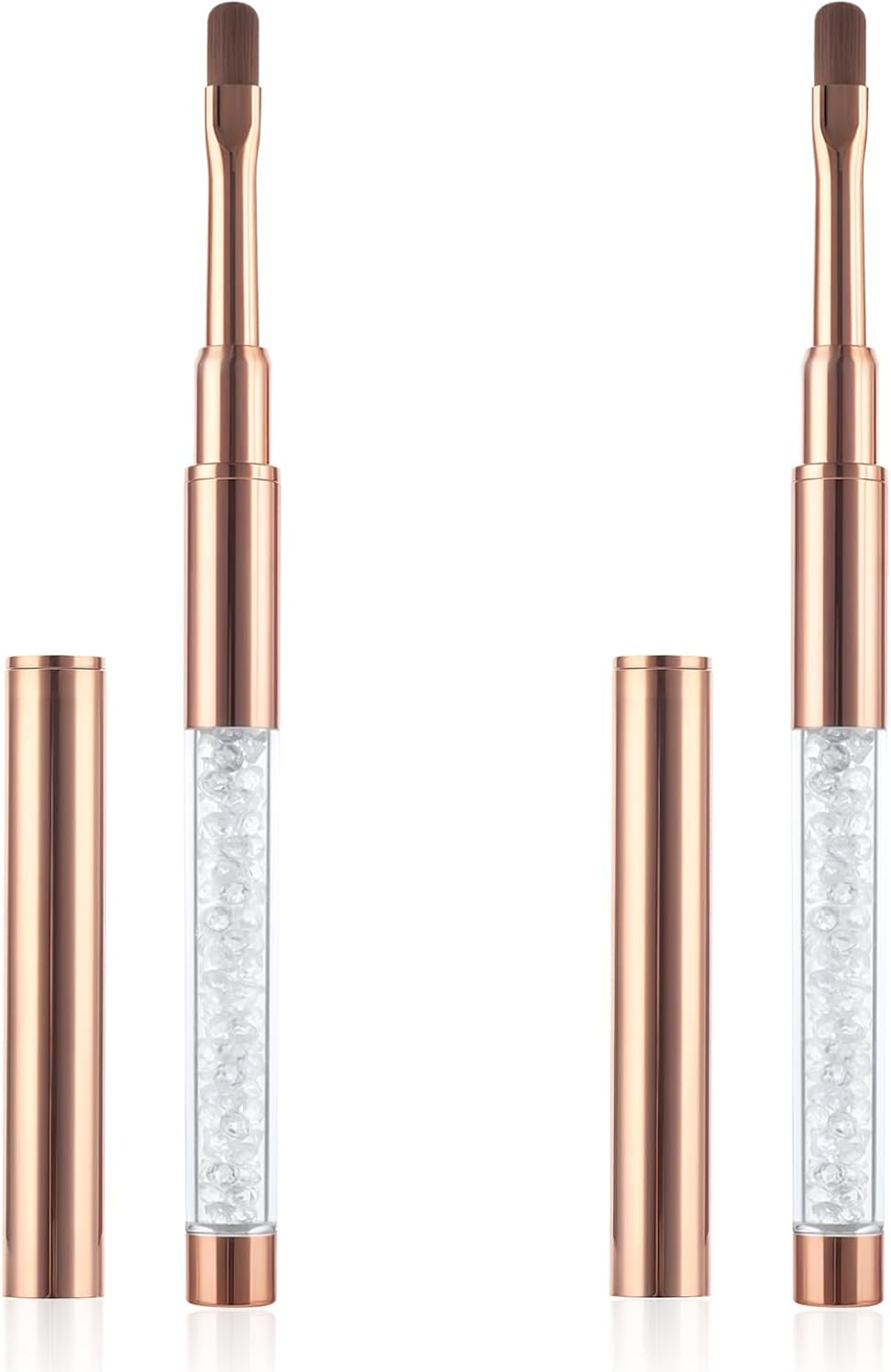 Larrel Pack of 2 Gel Brushes for Nails, Flat Nail Brushes with Lid, Rose Gold Nail Art Brush, Gel Brush, Nail Brush, UV Rhinestone Handle, Painting Brush, Gel Nail Art Brush for Nail Design, Nail Art image number 3
