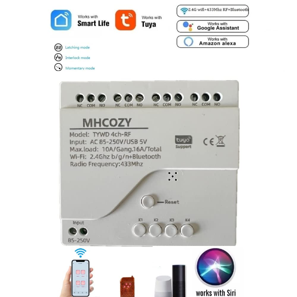 MHCOZY 4 Channel Smart Wifi Wireless Dry Contact Relay Switch Module USB 5V AC 85-250V, Tuya Smart Life App Remote Control, Compatible with Alexa Google Home image number 2