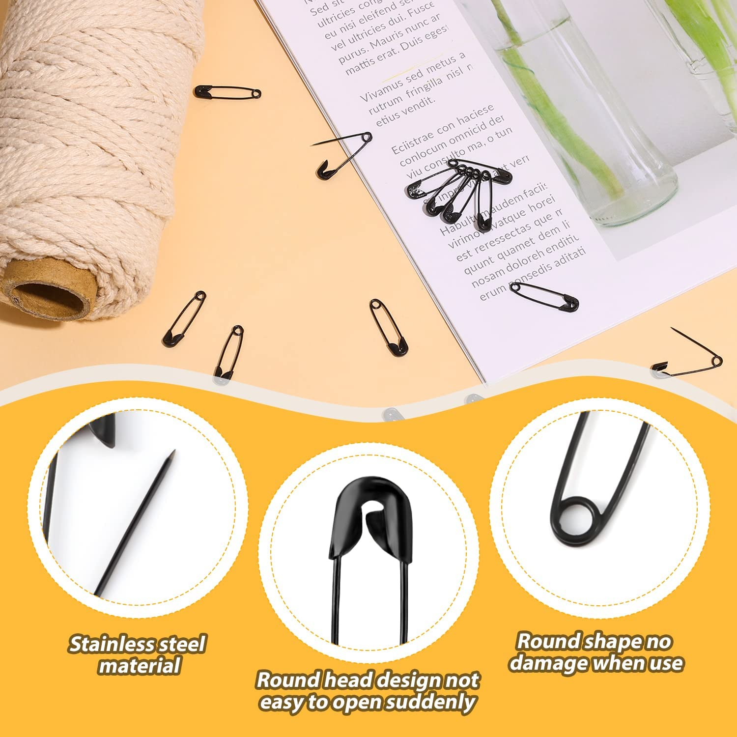 150Pcs Safety Pins, 19Mm Mini Safety Pins for Clothes Metal Safety Pin for Clothing Sewing Handicrafts Jewelry Making (Black) image number 6