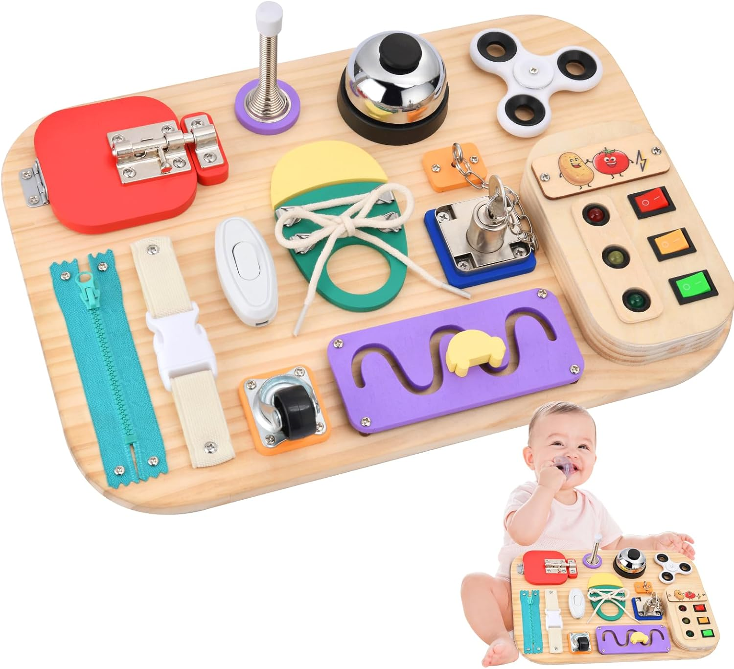 Potatomato Montessori Sensory Board &ndash; Fine Motor Skill Development Toy for Toddlers &ndash; Wooden Busy Activity Board for Boys & Girls &ndash; Early Learning & Birthday Gift Idea image number 5