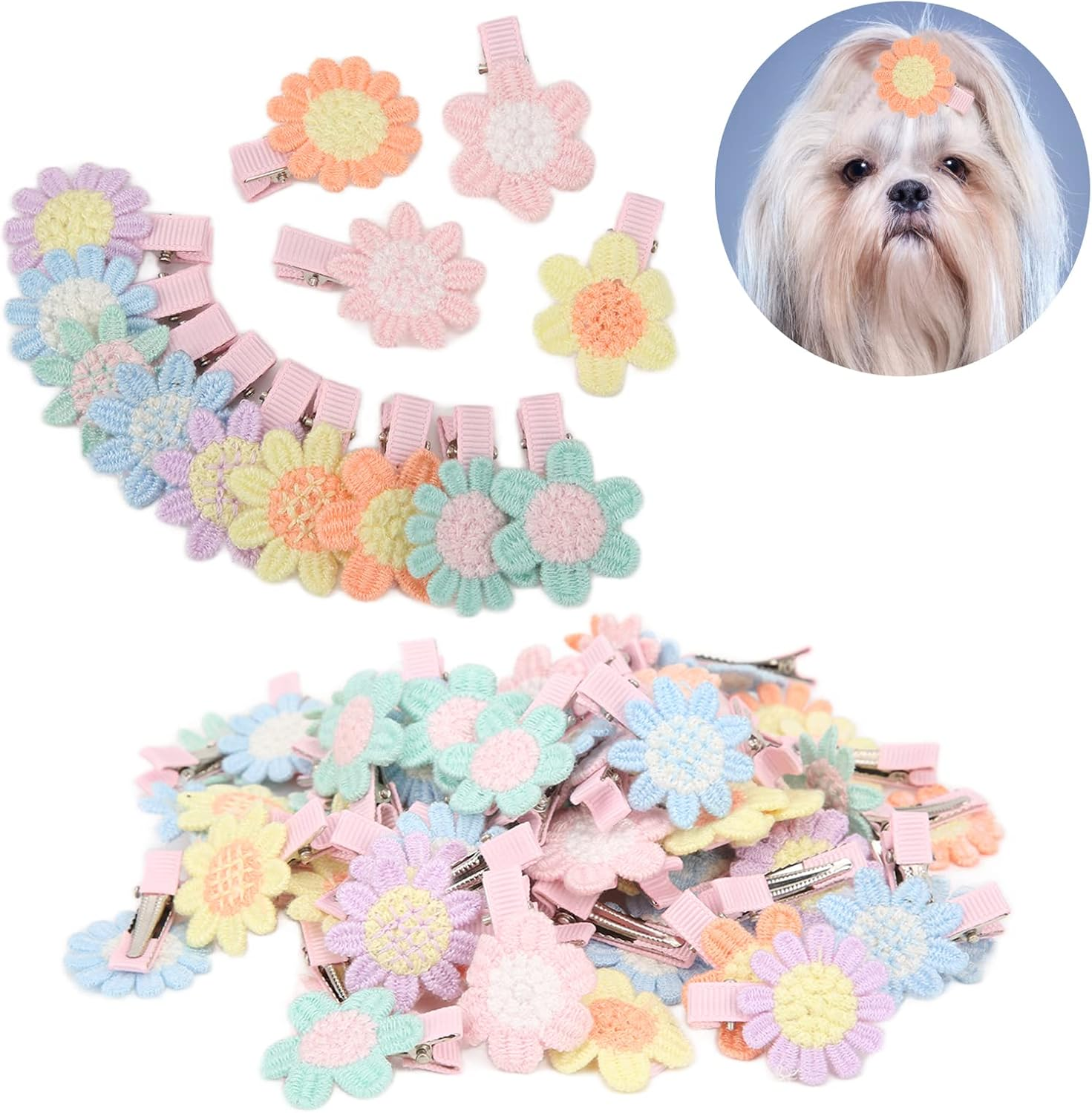 Cute Puppy Supplies Dog Accessories for Small Dogs,Dog Hair Flower Clips,Cute Floral Pet Hair Clips, Six Petal Flower Funny Adorable Decorative Pet Flower