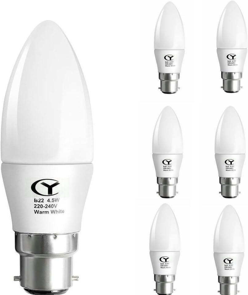 CY LED 5W B22 Bayonet LED Candle Bulbs, 35W Incandescent Bulb Equivalent, 450Lm, Cool White, 6000K, LED Light Bulbs, Candle Lights, Pack of 6 Units image number 5