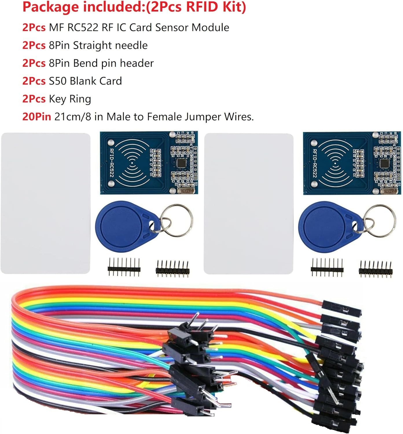 Wwzmdib 2 Pcs Mifare RC522 RFID Reader Writer Module Kit Compatible with for Arduino Raspberry Pi STM32 (With S50 White Card and Key Ring) image number 1