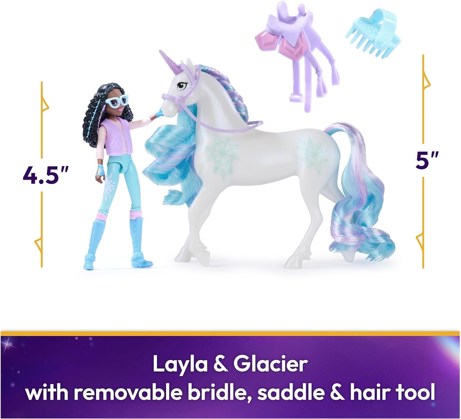 Unicorn Academy, Layla & Glacier Set with 2 Riding Accessories & Hair Styling Tool, Dolls & Unicorn Toys for Girls Ages 4 and Up image number 1