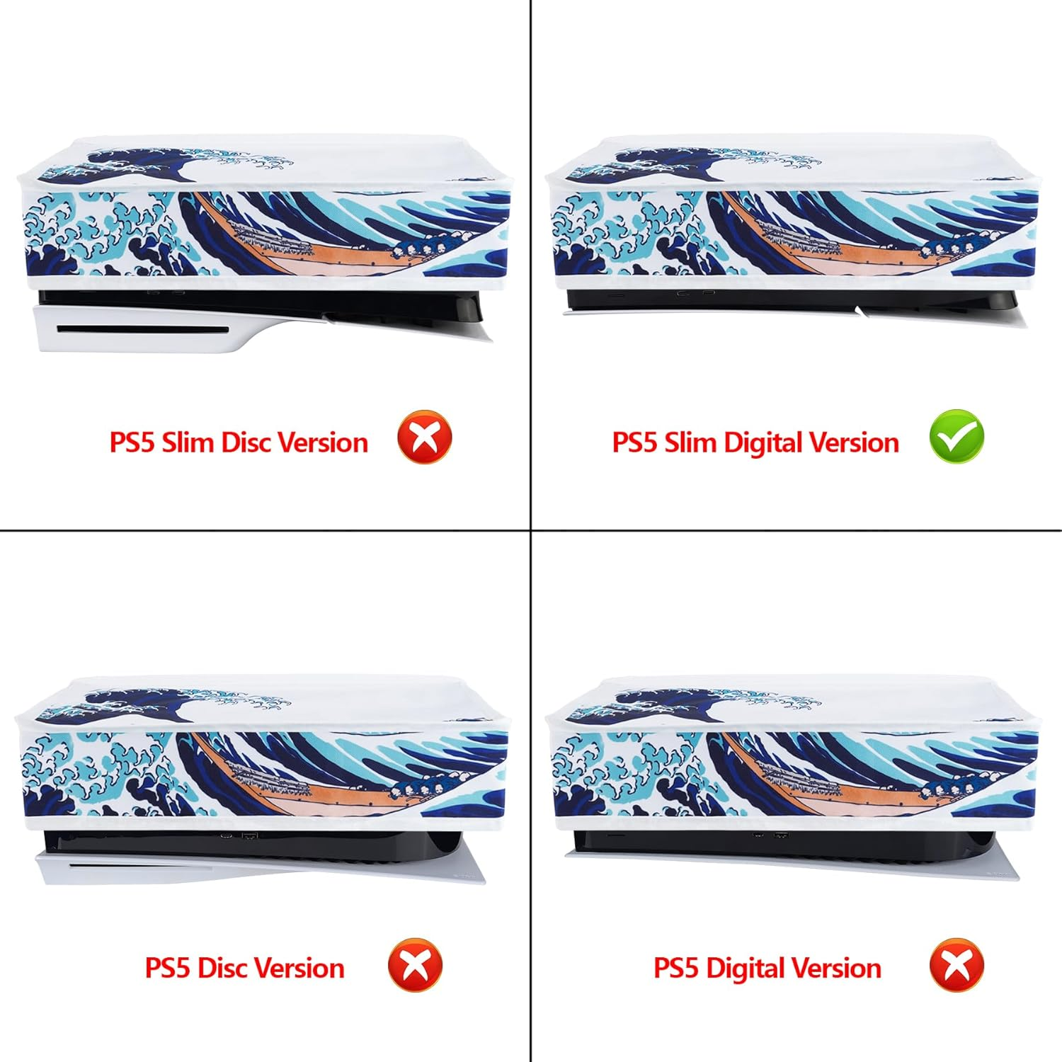 Playvital Horizontal Dust Cover for Ps5 Slim Digital Edition(The New Smaller Design), Nylon Dust Proof Protector Waterproof Cover Sleeve for Ps5 Slim Console - the Great Wave image number 4