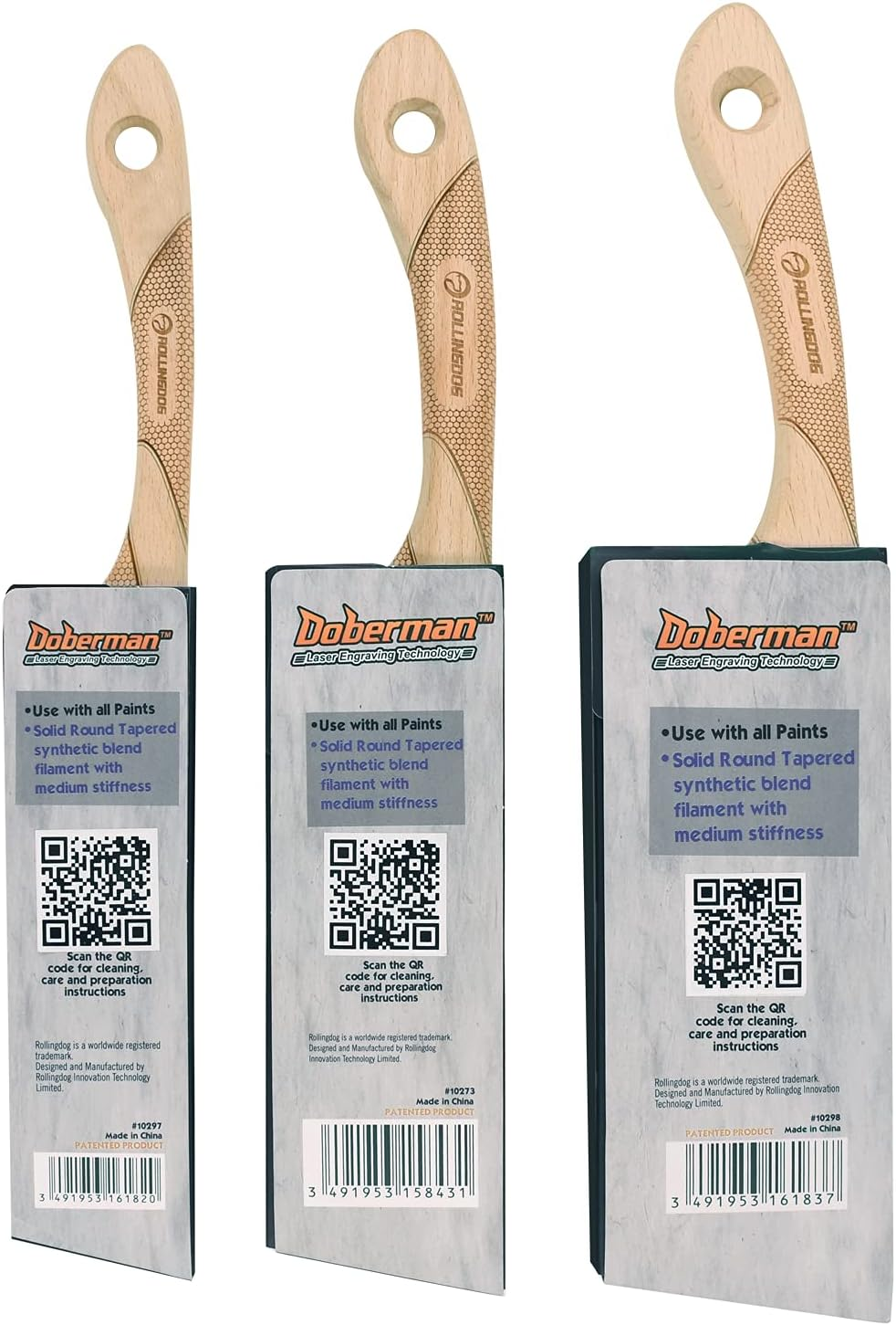 ROLLINGDOG Angled Paint Brush - Trim Brush with Ergonomic Wood Handle for Wall, Furniture, Cutting in Painting,3Pc(1.5",2",2.5") image number 3