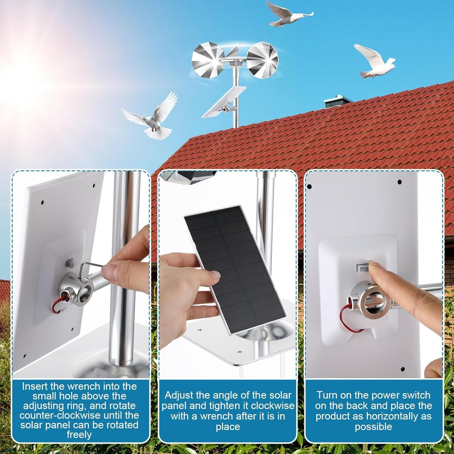 Solar & Wind Powered Bird Repellent Spinner - Reflective Deterrent for Woodpeckers, Pigeons, Sparrows | Eco-Friendly Outdoor Scare Device for Garden, Railing, Roof image number 3