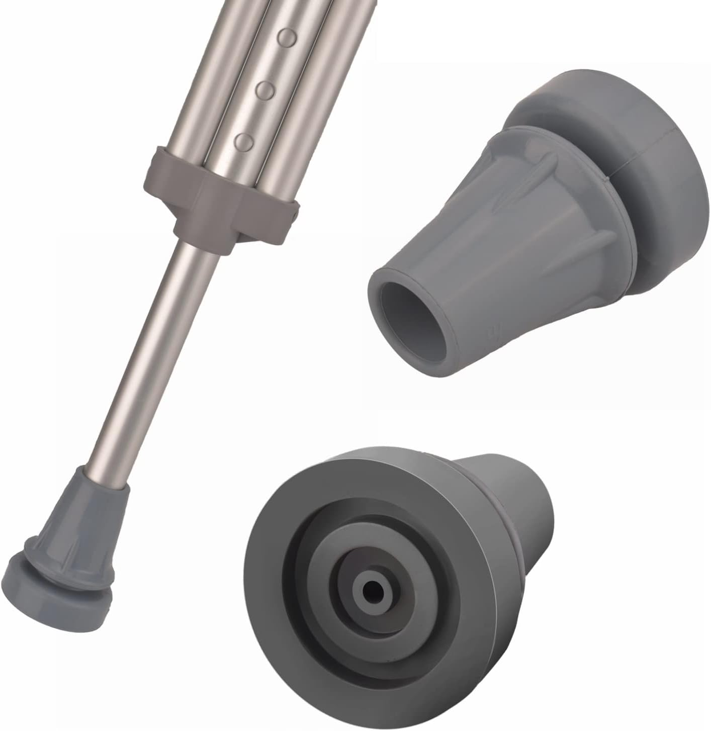 Crutch Tips Anti-Slip Crutch Pad, Crutch Accessories, Replacement Non-Slip Crutch Tips for Crutches, Thickened Natural Rubber Crutch Foot Pads, Gray (2 Pack)