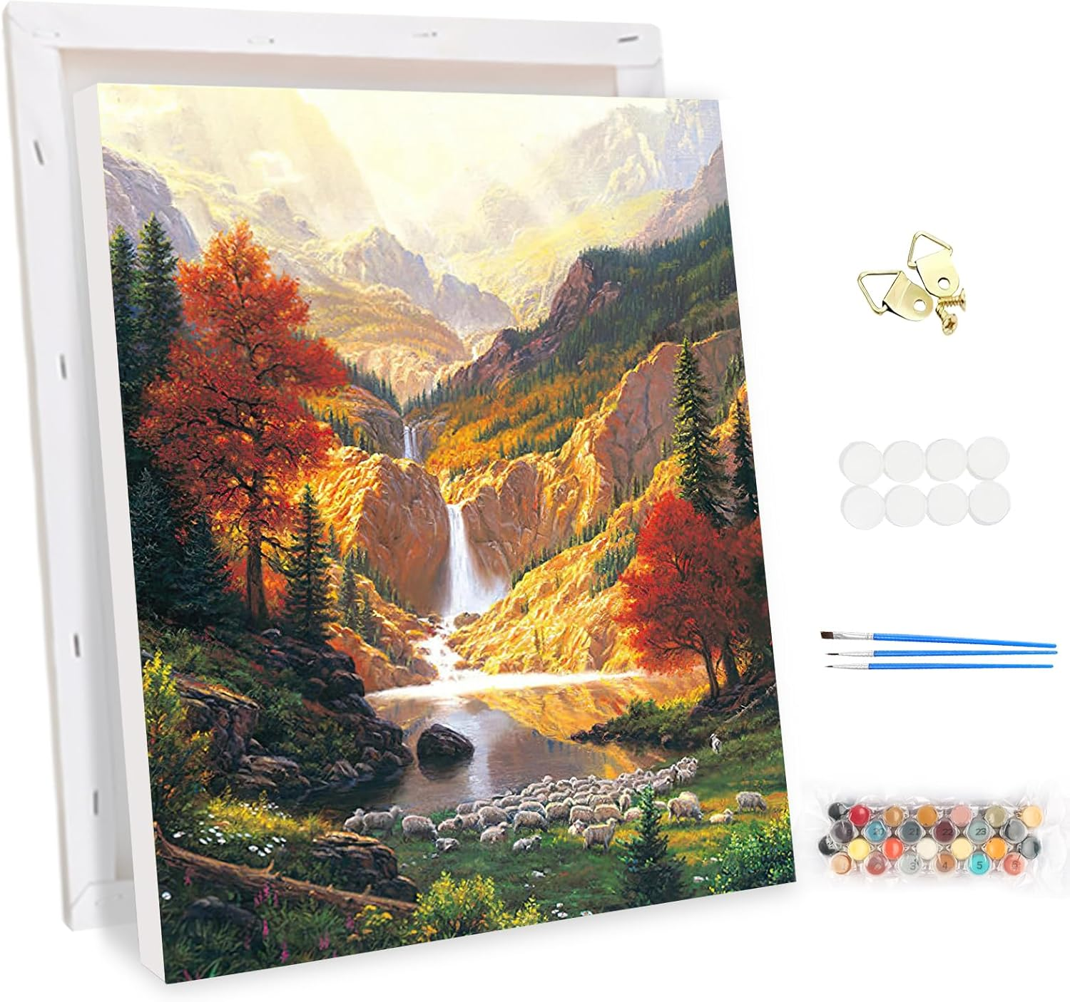MEIYUDA Paint by Numbers for Adult with Frame Mountain, DIY Canvas Oil Painting Kit for Beginner Waterfall, Paint by Numbers Arts and Crafts Kit Acrylic Pigment Drawing for Home Wall Decor 30X40Cm image number 4