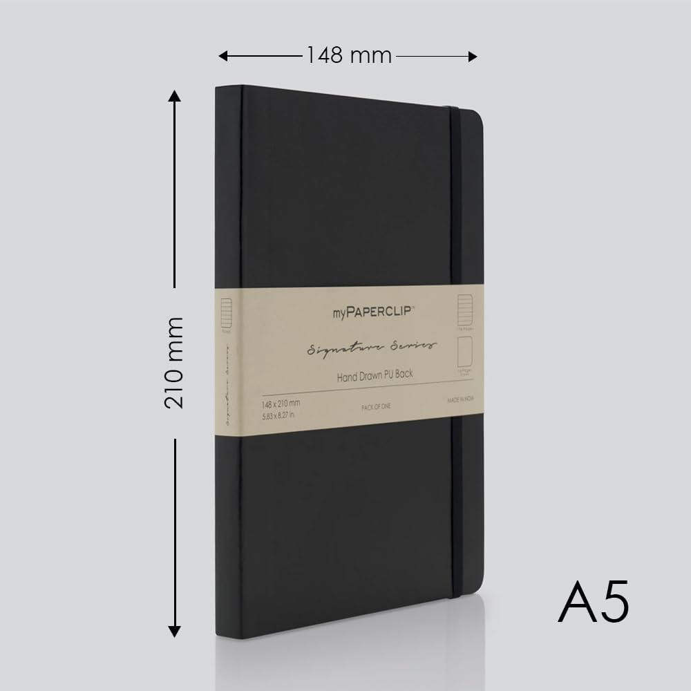 Mypaperclip Signature Series A5 Leather Lined Notebook | 192 Pages, 100 GSM, Italian Vegan Leather Soft Cover | Flat Lay | Bookmark & Elastic Closure | Green image number 2