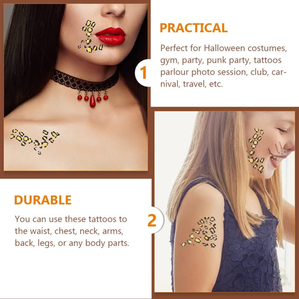 Lurrose Leopard Print Temporary Tattoos Leopard Face Stickers Leopard Makeup Tattoos for Halloween Party Favors, 8 Sheets image number 6