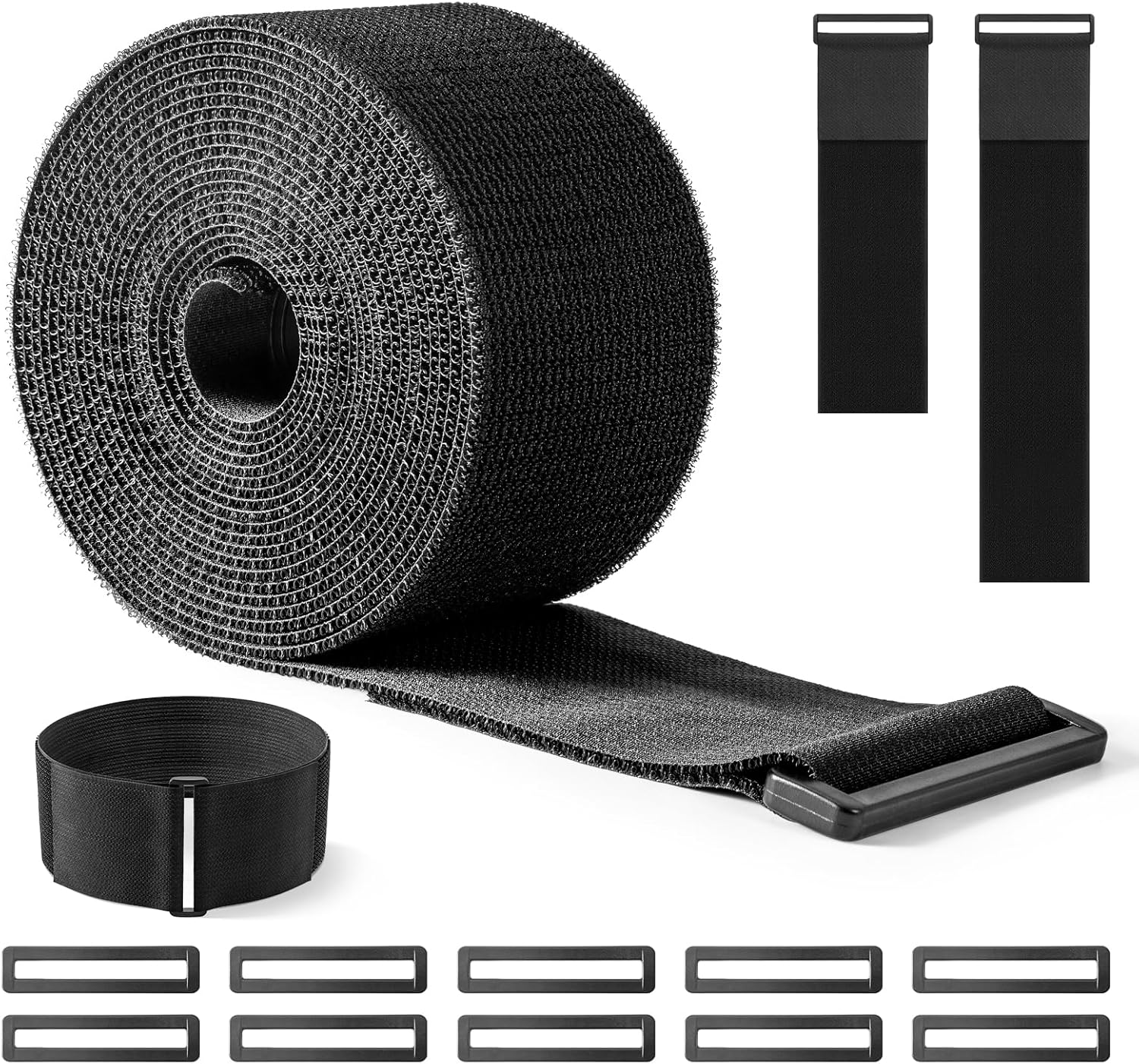 Trilancer 10M X 2CM Reusable Cable Ties, Adjustable Hook and Loop Straps with 50 Buckles, Cut to Length, Ideal for Wire Management, Cord Organizer, and Cable Straps, Black image number 5