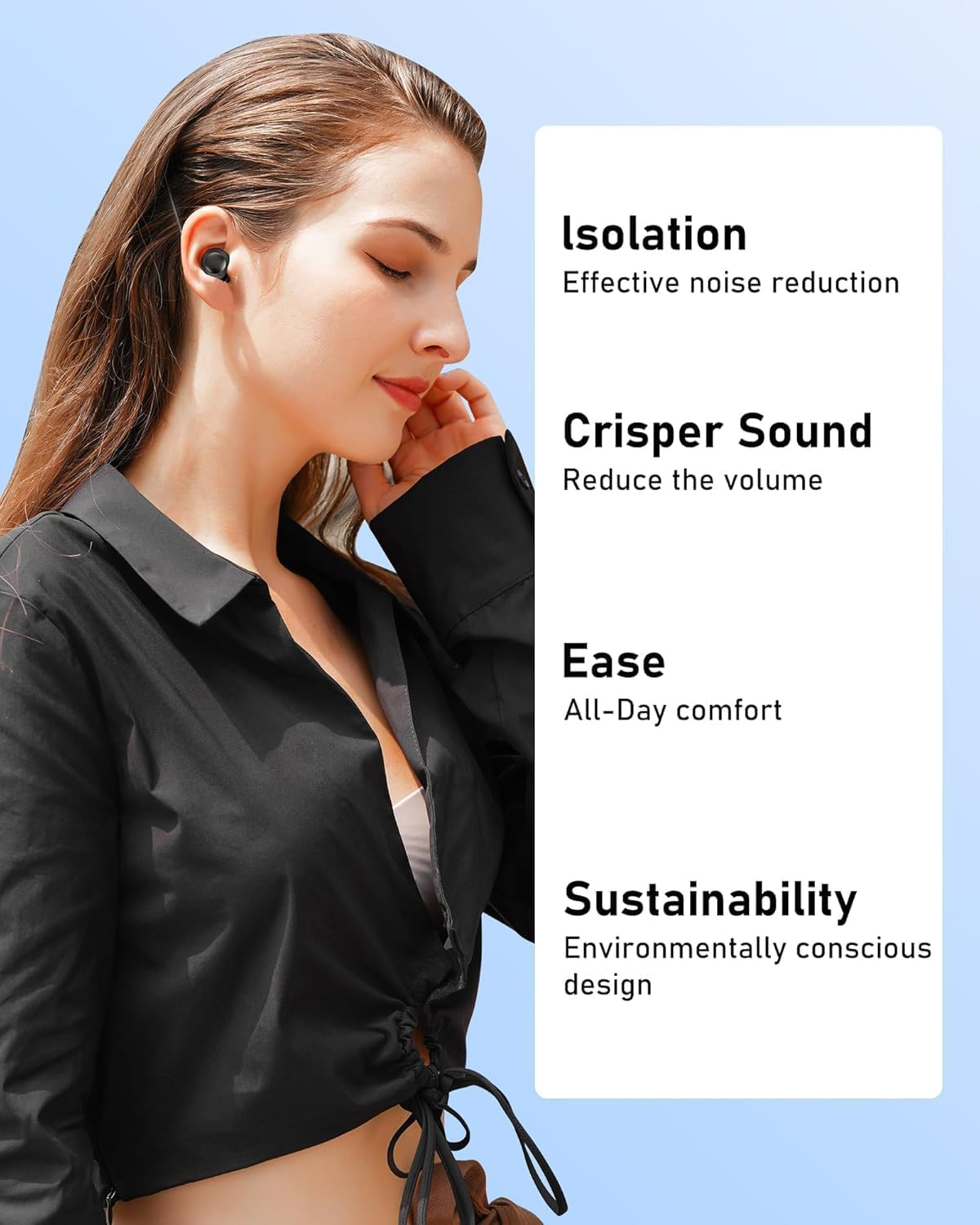 Ear Plugs for Sleeping Noise Cancelling with Double Tips, Noise Reduction Earplugs Silicone Concert Ear Plugs for Snoring, Travel, Concerts, Working, with 8 Eartips in S/M/L/Double Tips (Black, One Size) image number 3