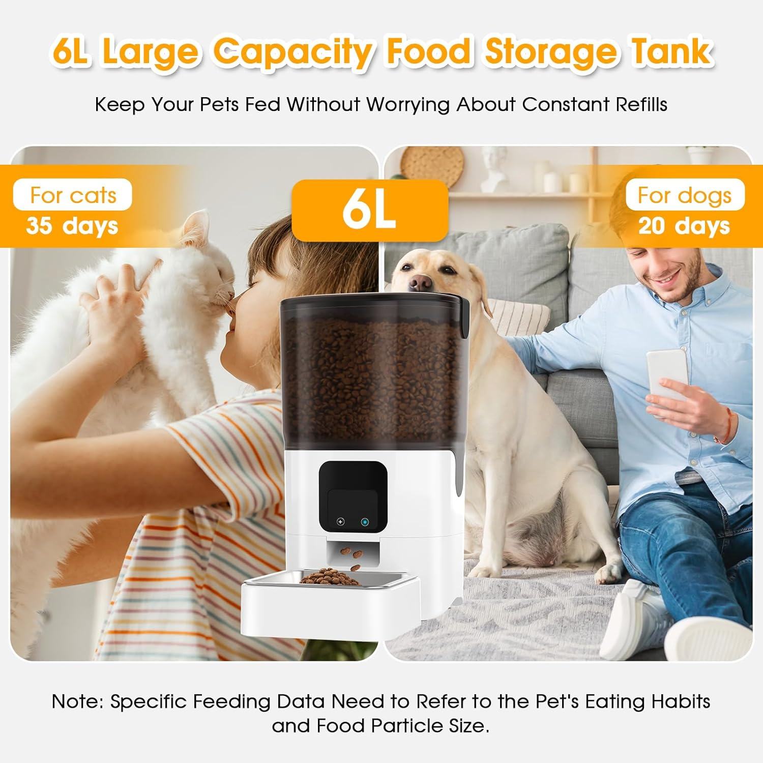 ADVWIN Automatic Cat Feeders Wifi, Cat/Dog Food Dispenser with App Control for Feeding, Smart Timed Pet Feeder with Alexa, 6L Auto Pet Feeder for Cat and Small Dog, up to 10 Meals per Day - App W/Camera image number 2