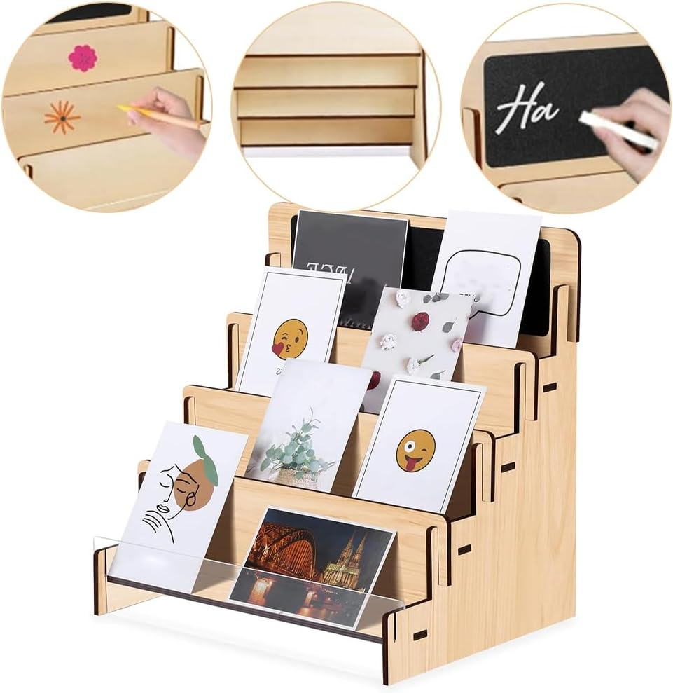 Greeting Card Display Stand,Postcard Display Stand,Stickers Display Stand,Card Organizer Shelf, for Picture Photos Birthday Cards,For Collector, Pictures, Brochure,4-Tier image number 5