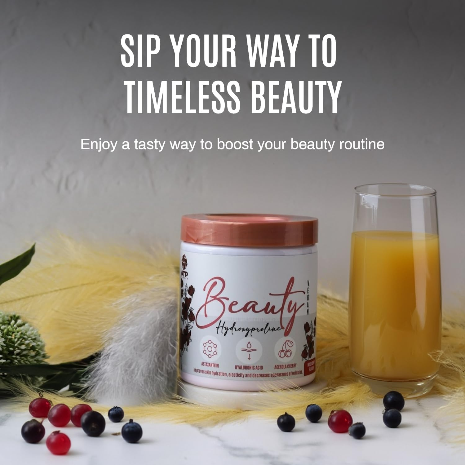 ATP Science Beauty Collagen Powder, with Trademarked Collagen Peptide Verisol&reg;, Protein Powder Enriched with Astaxanthin, Hyaluronic Acid, and Acerola Cherry, Improves Skin Hydration and Elasticity, Decreases Appearance of Wrinkles, Flavour: Mixed Berry image number 6