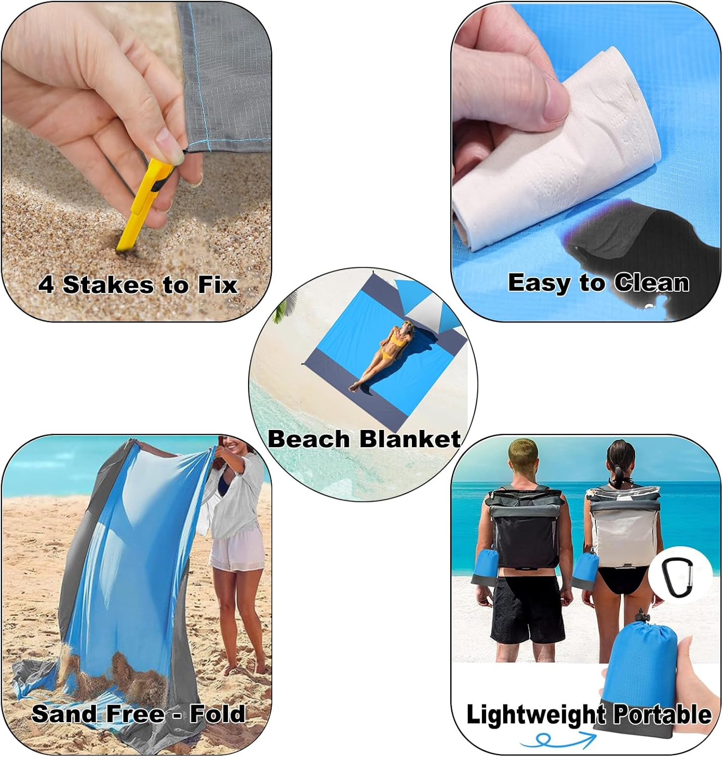 Meagtlva Extra Large Beach Blanket,Waterproof Sandfree Beach Mat,210 * 200Cm Picnic Blankets with 4 Stakes & 4 Corner Pockets,Large Picnic Mat for Travel Camping Hiking image number 1