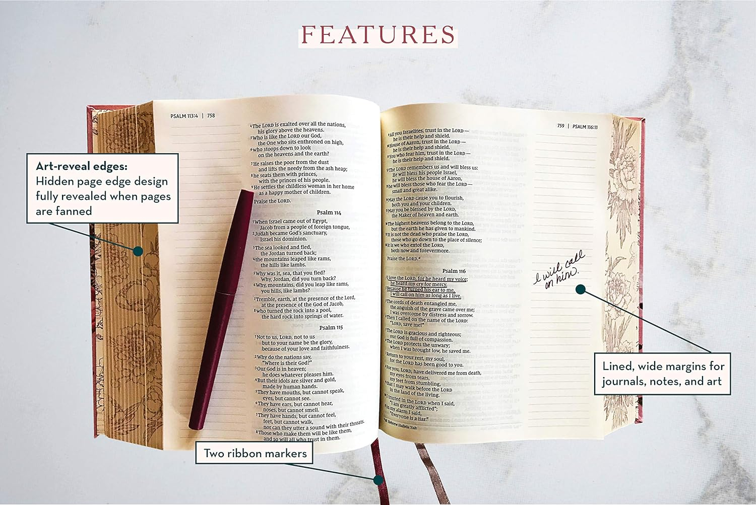 Niv, Artisan Collection Bible, Cloth over Board, Pink Floral, Designed Edges under Gilding, Red Letter Edition, Comfort Print