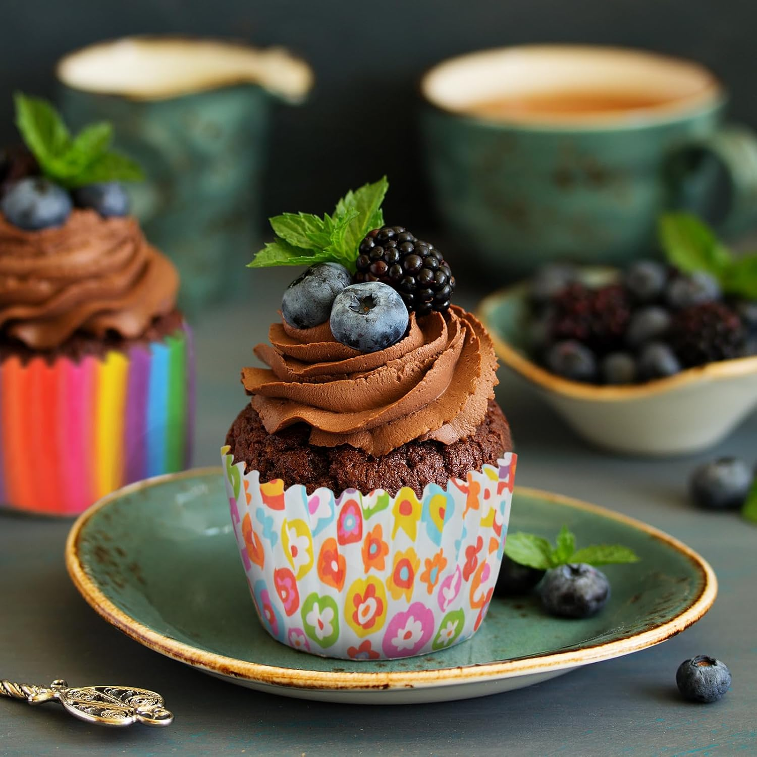 600 Pack Rainbow Cupcake Liners Cupcake Baking Cups Standard Size Rainbow Muffin Liners for Wedding Birthday Pride Party Candy Cake Decorations Supplies(12 Styles) image number 4