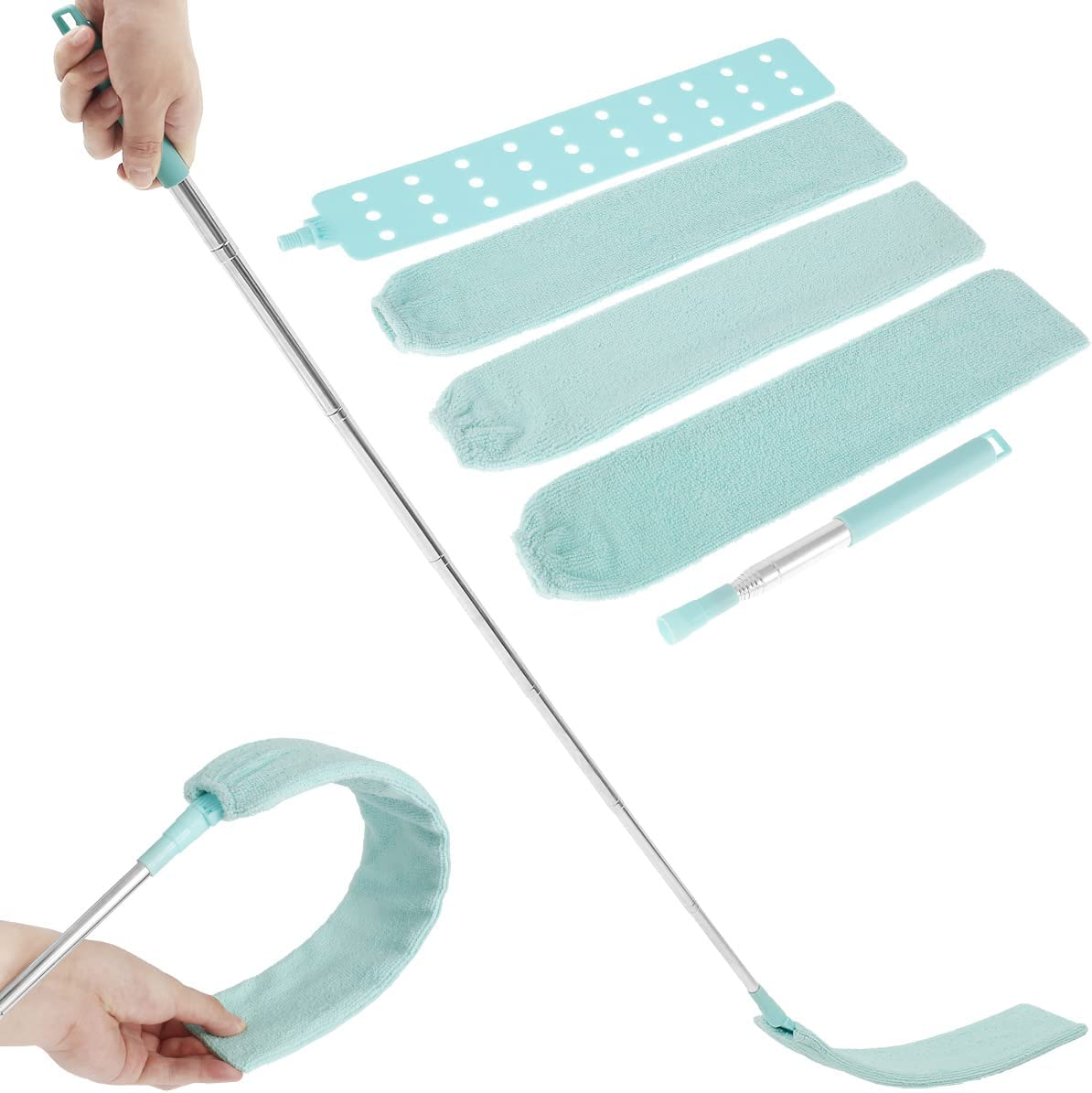 Gap Dust Cleaner, Telescopic Removal Brush Long Handle Duster,Multifunction Retractable Microfiber Flat Gap Dust Brush Gap Mop,Extendable Cleaning Tool, for High Celling Bedroom Window (Grey)