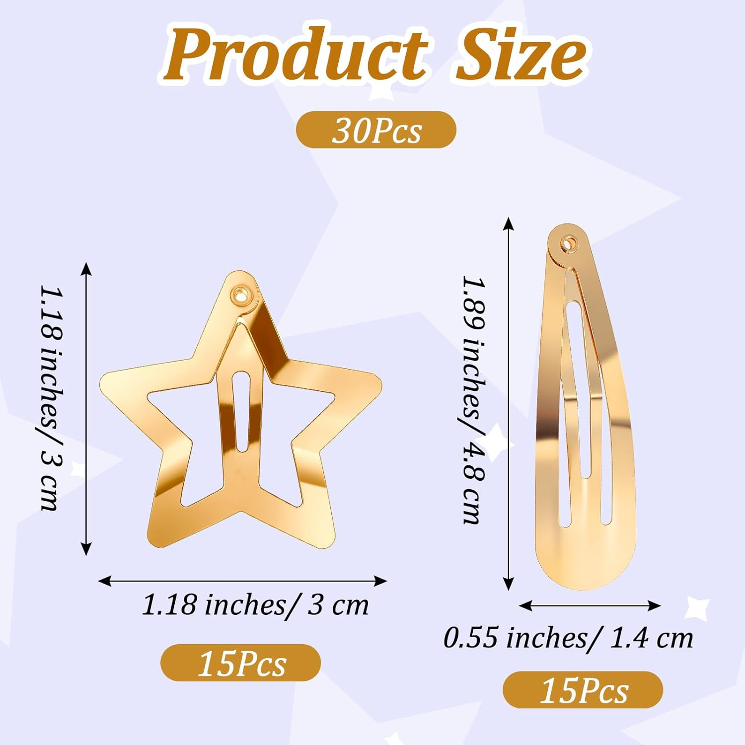 Pack of 30 Hair Clips Stars Gold Hair Clips Women Teardrop Hair Clip Pentagram Hair Clips Fashion Hair Accessories for Girls and Women (2 Styles) image number 6