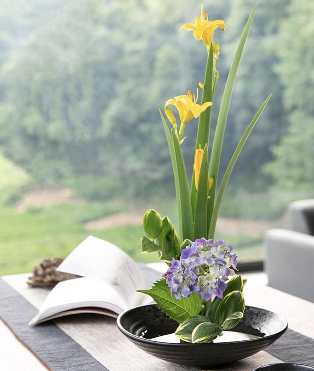 Japanese Ikebana Kit Floral Frog Flower Container with Kenzan Needle Straightening Tool - 1.57Inch Black Flower Frog, 6.7Inch Bowl Vase image number 6