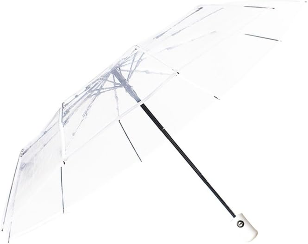 AIXICWXI Full Automatic Folding Transparent Auto Open Close Umbrella Travel Umbrella Tri-Fold Clear Rain Umbrella with Frosted Handle Clear Folding Umbrella Windproof - White image number 3