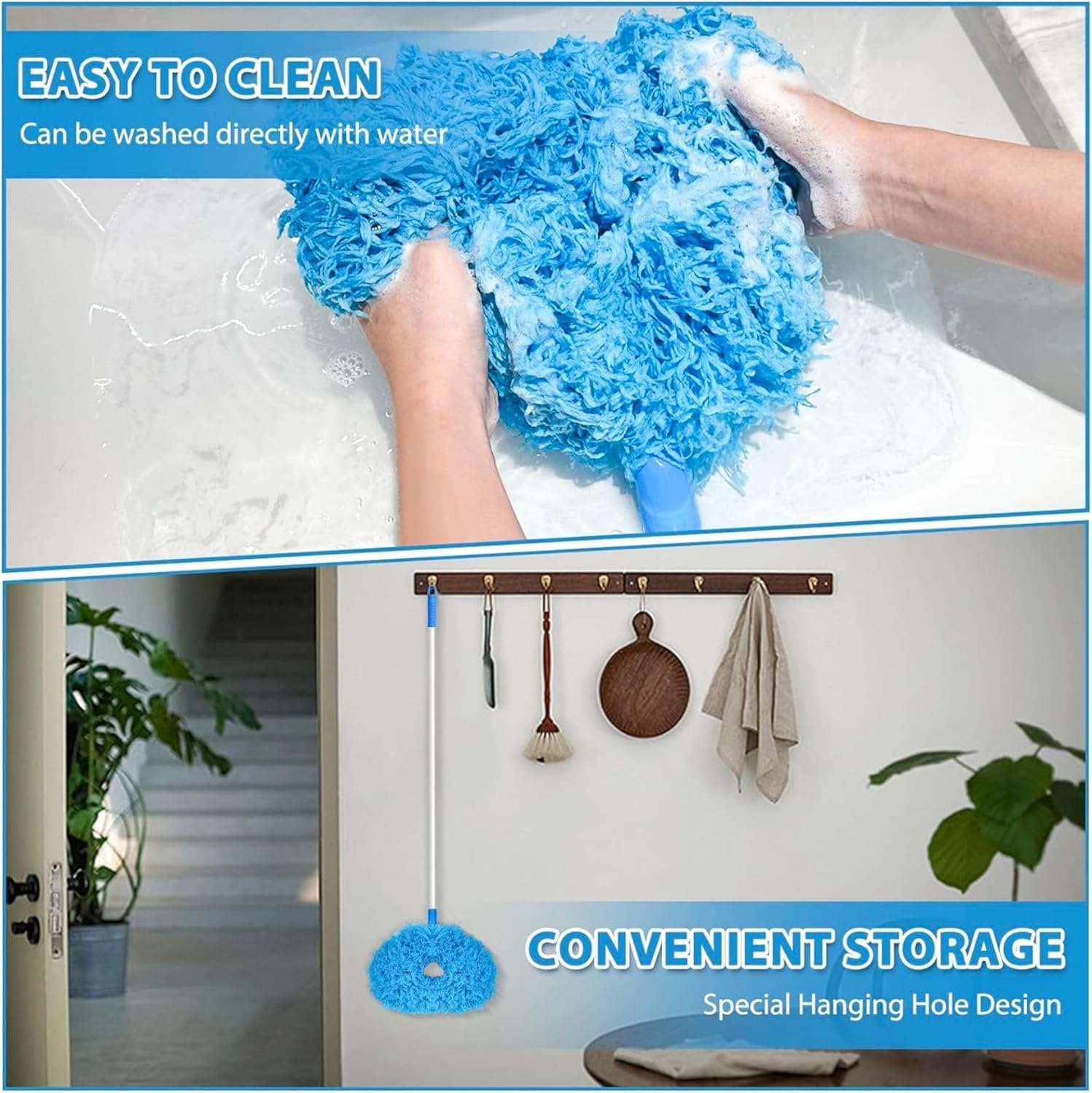 High Ceiling Fan Blade Cleaner Duster Cleaning Long Pole Extension Microfiber Feather Brush Window Blind Wall Cobweb Dust Extendable Handle Tool Washable Telescopic Web Maid Mop Telescoping Extended