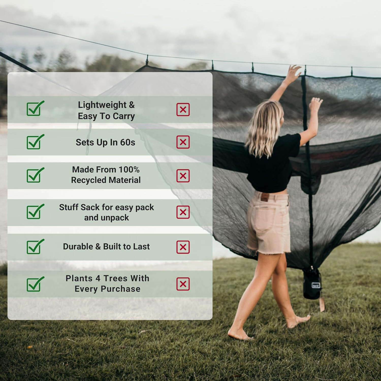 Nakie Bug Net - Eco Conscious. Compact, Light Weight Portable, Camping, Travel and Hiking, Mosquito Net, Hammock Bug Net image number 4