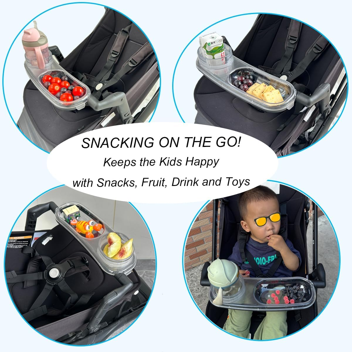 Feliliber Snack Tray Compatible with Bugaboo Butterfly Stroller, Stroller Tray with Removable Cup Holder & Snack Compartment, Quick Install, Easy to Clean, Folds with Stroller image number 1