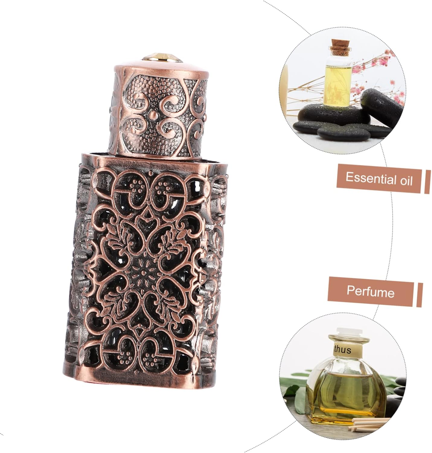 GARVALON Essential Oil Dispenser Hollow Engraved Metal Glass Travel Bottle for Perfume and Cosmetic Use image number 3