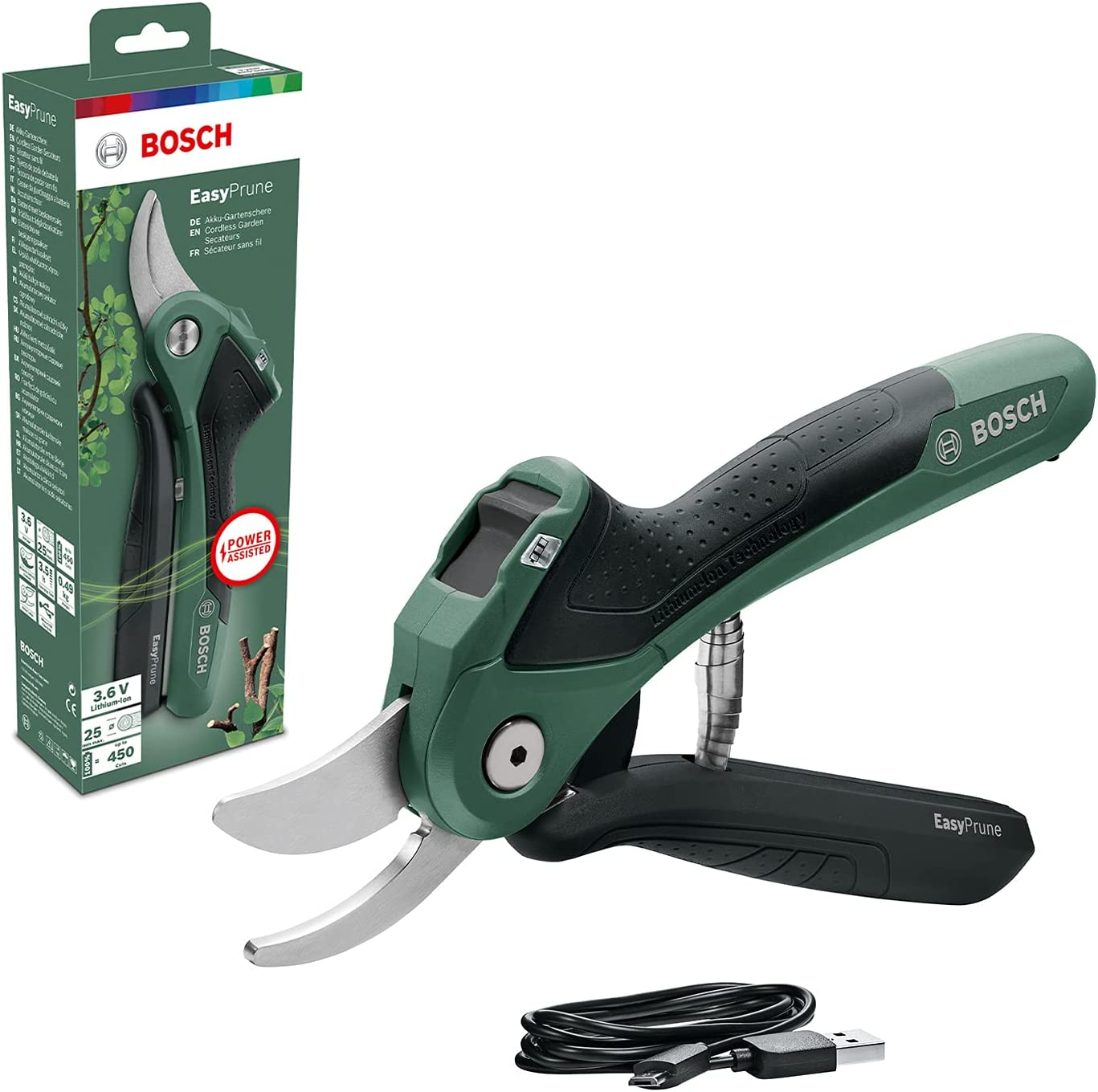 Bosch Home & Garden 3.6V Cordless Secateurs Pruner, Power Assist Technology, Integrated Battery, 450 Cuts per Charge, Rechargeable via Micro USB Cable (Easyprune) image number 6