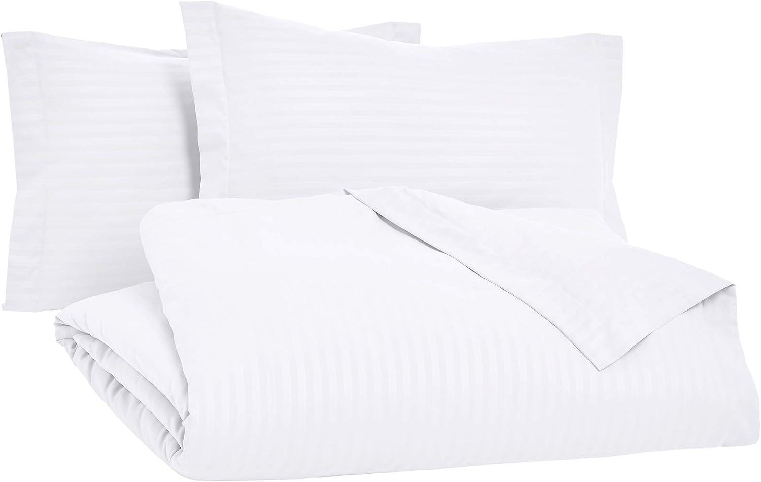 Amazon Basics Microfiber 3 Piece Duvet Cover Set, Full/Queen, Bright White, Striped image number 3