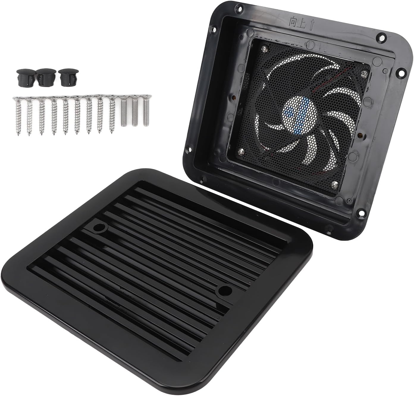 RV Side Vent Fan, 24V 7.2W 3000RPM One Way High Speed Exhaust Fan, Waterproof Air Vent Ventilation with Shutter for Motorhome RV Caravan Trailer Boat Yacht, Black image number 2