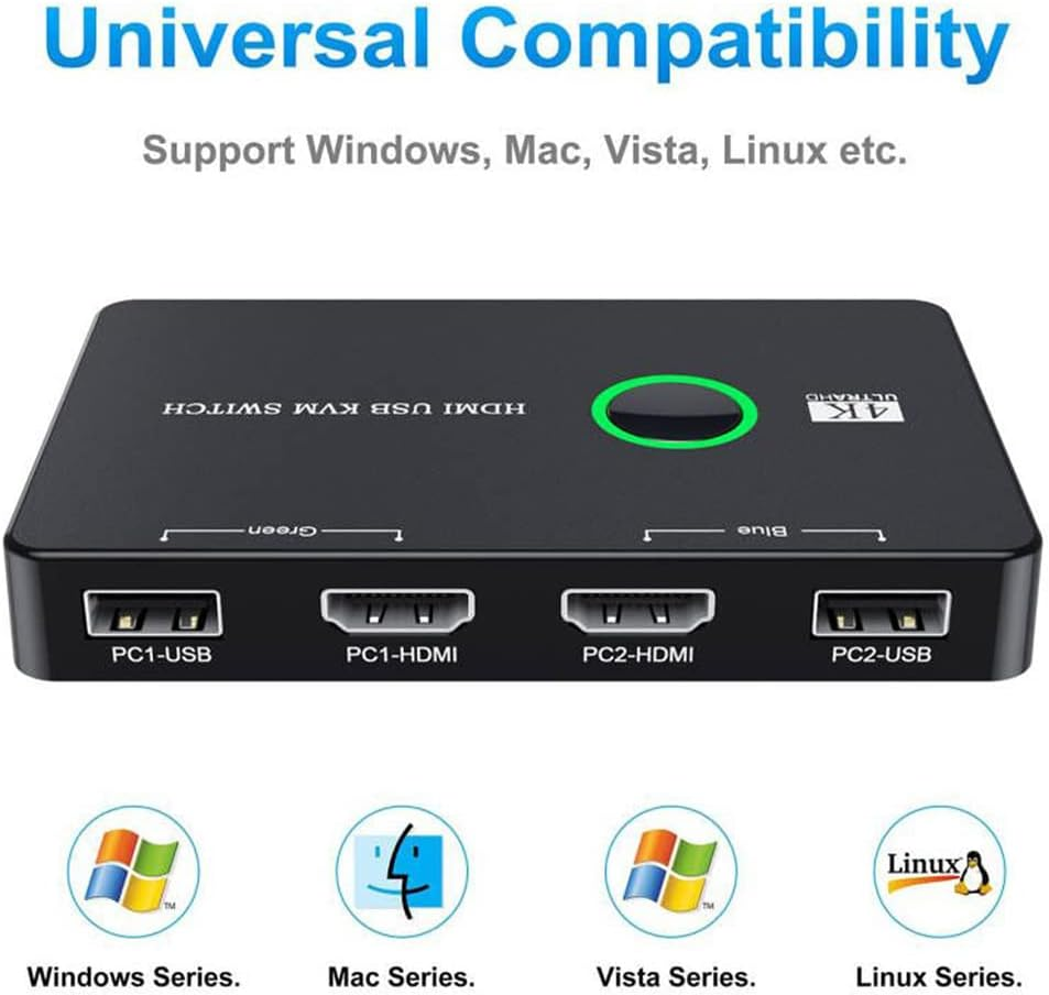 Cablecc KVM USB 2.0 & HDMI 4K Switch Selector Dual Pcs Sharing Monitor HDTV USB Port Keyboard Mouse Scanner Printer image number 4