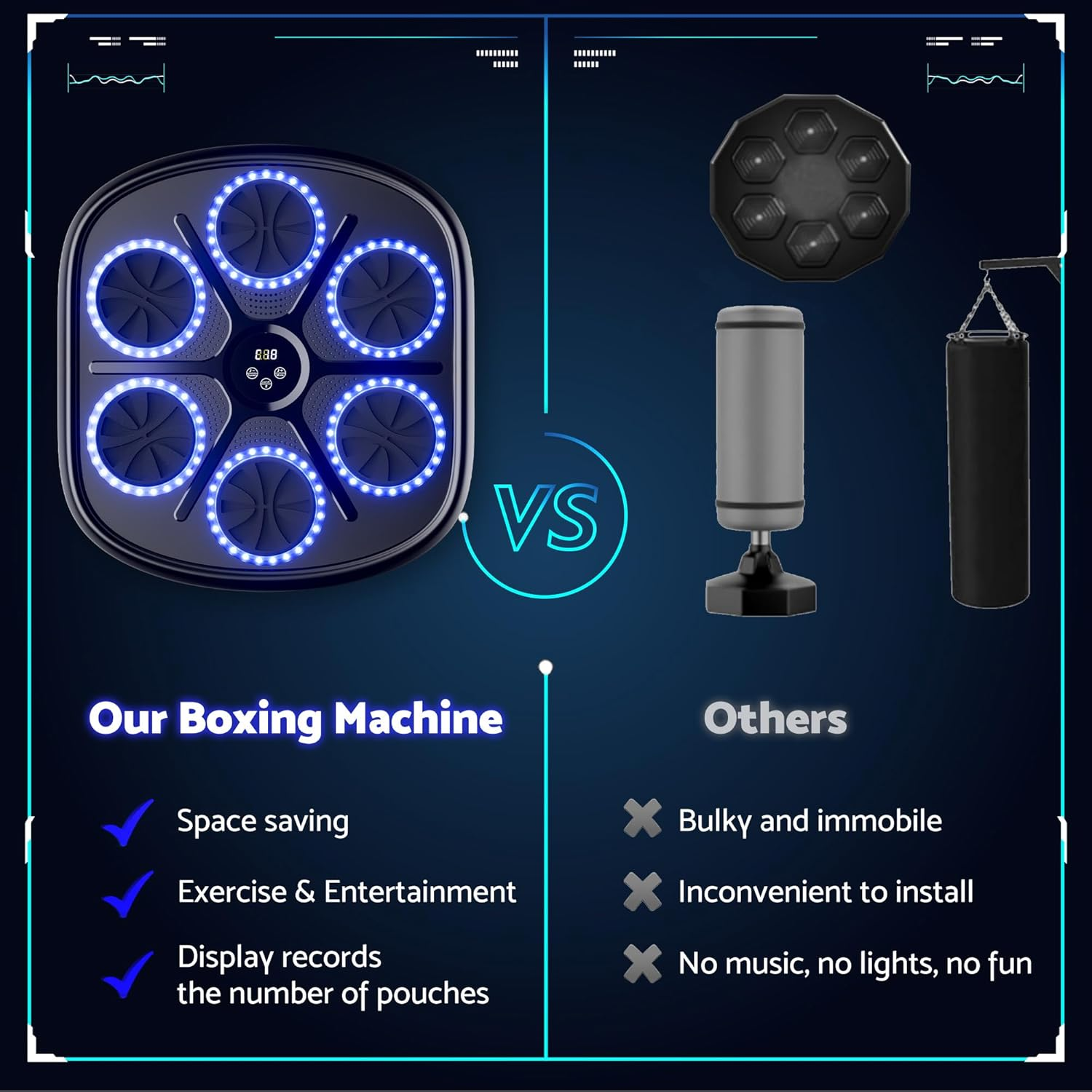 Music Boxing Machine, Wall Mounted Boxing Target,Smart LED Boxing Training Punching Equipment with Bluetooth Boxing Gloves for Home Workout Training image number 6