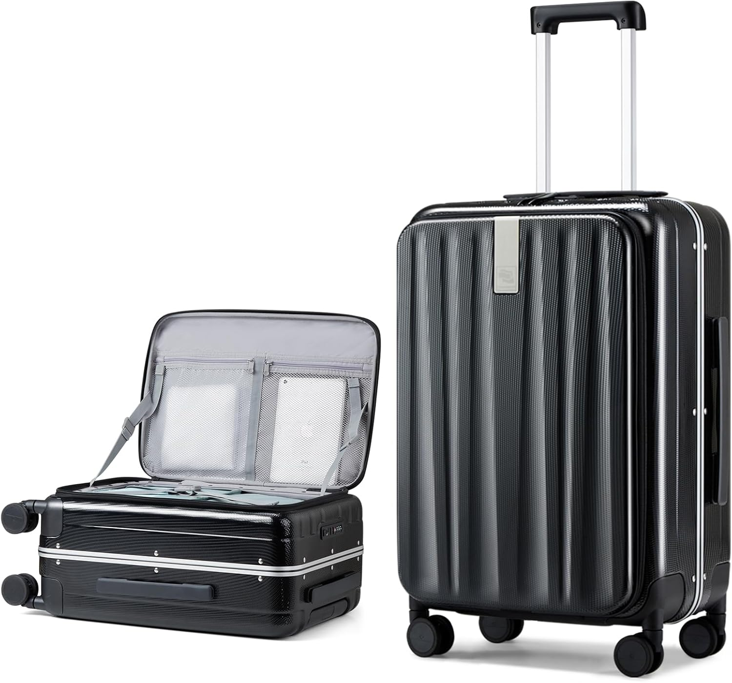 Hanke Cabin Suitcase Front Opening, Black, Front Opening 20-Inch, Hand Luggage