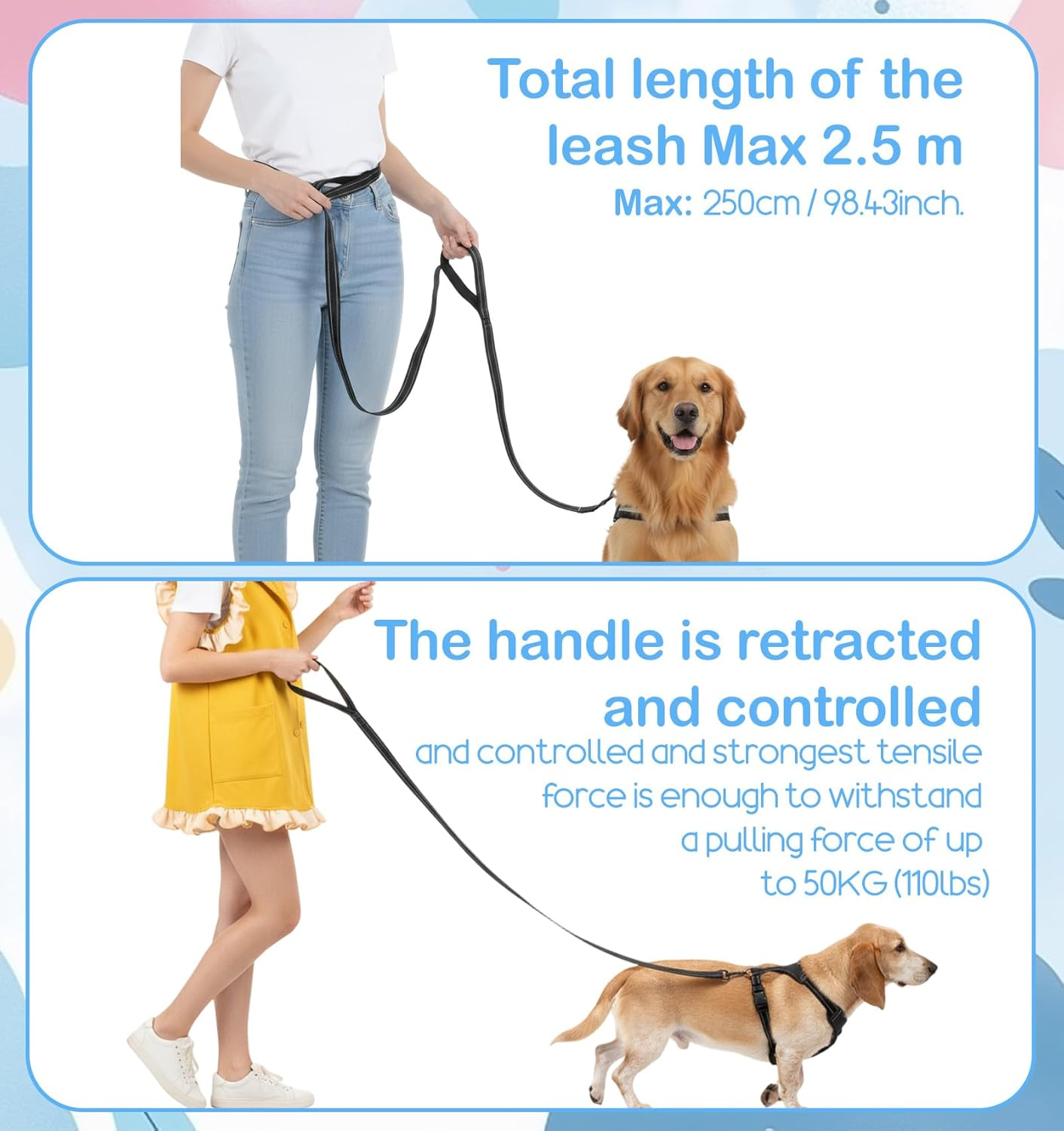 Crossbody Dog Leash Hands Free, 8.2Ft Adjustable Hands Free Dog Leash for Medium/Large Dogs, Explosion-Proof Handle & Waist Belt for Walking, Running, Training (Black) image number 4