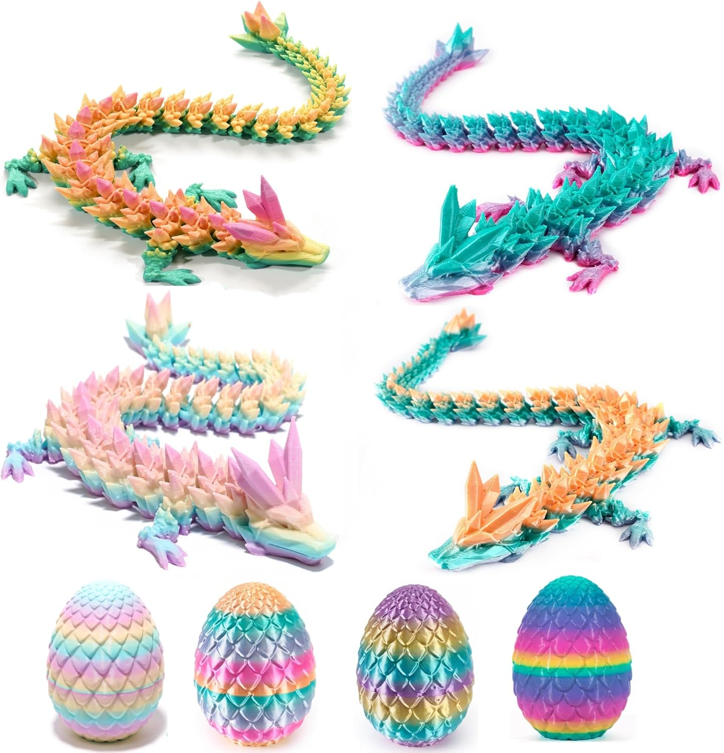 4PCS 3D Printed Dragon - Dragon Eggs with inside -, Mini Easter Eggs Fidget Toy 3D Articulated Crystal Eggs Mystery Egg Home Office Decor Executive Desk 8 .4 in (4 PCS- Style B)