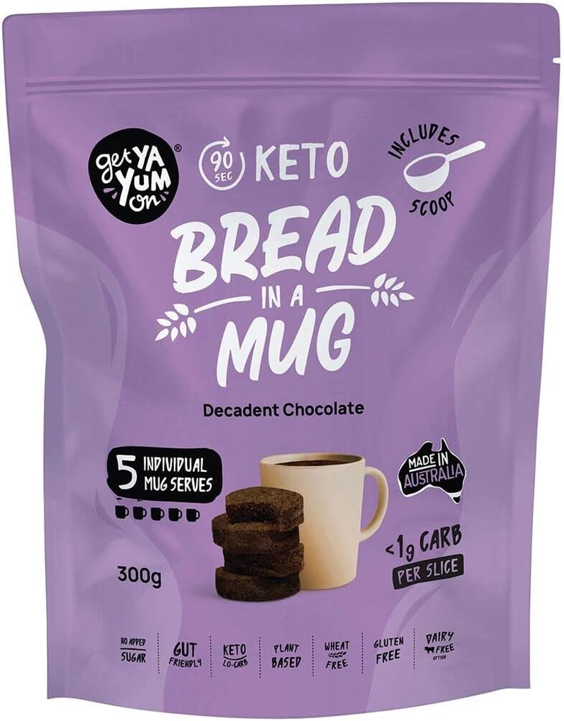 Get Ya Yum on 90-Second Bread in a Mug Mix Decadent Chocolate VALUE PACK - Makes 5 X Mug Mixes: NO SUGAR ADDED! GLUTEN-FREE, LOW CARD (Keto Friendly) GUT FRIENDLY, DIABETIC FRIENDLY, <1G Carb per Serve, PLANT BASED 300G image number 1