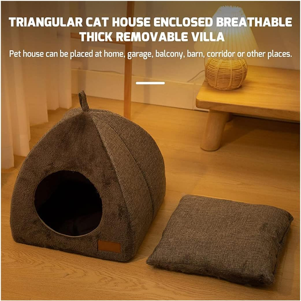 2 in 1 Foldable Cat Bed, Cat House for Indoor Kitten and Small Dog, Self-Warming Indoor Cats Cave with Removable Cushioned Pillow, Triangle Cat Cave Bed image number 1