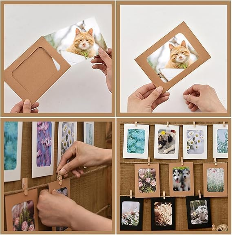 30 PCS Paper Picture Frames Holds 4 X 6 Inch Photos Cardboard Picture Frame with Wood Clips and Jute Twine for Home, Office,School Wall Decor Hanging Display (3 Colors) image number 5