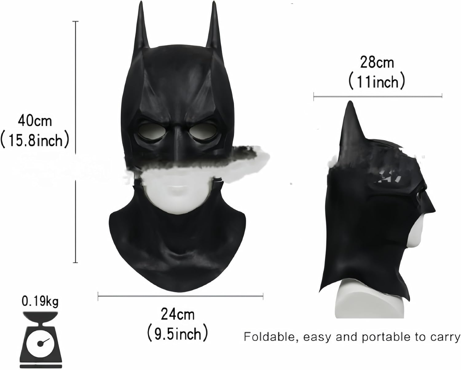 Men'S Super Hero Bat Mask Knight Full Head Helmet Black Headgear Props Halloween Costume Accessory Headwear