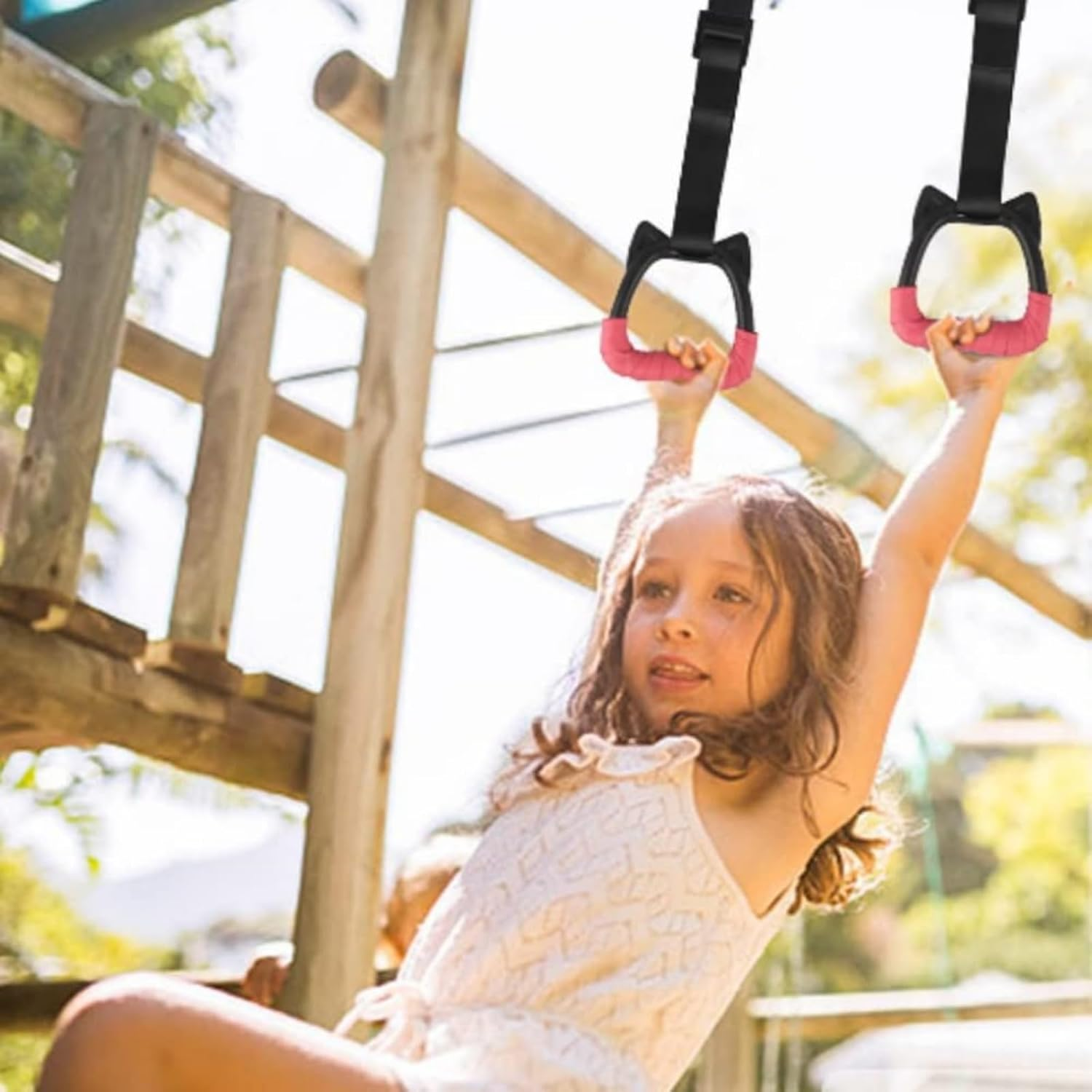 Gymnastic Rings with Straps Exercise Strength Training Equipment Pull up Rings Fitness Children Trapeze Bar Pull up Gym Rings Kids Home Exercise (Safe Load-Bearing 150KG) image number 3