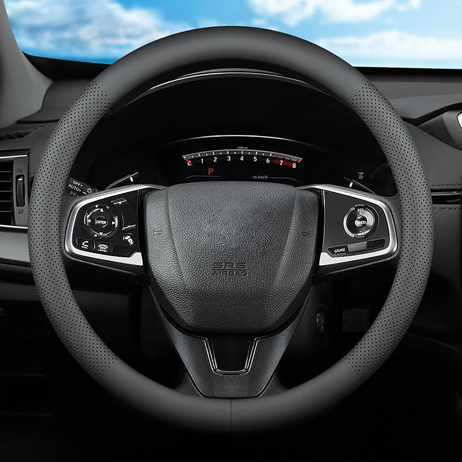 Nappa Leather Car Steering Wheel Cover for 14-15 Inches, Anti-Slip Soft Leather Steering Wheel Cover Full Surround, Universal Breathable O-Shaped, D-Shaped Steering Wheel Protector (Black-O Shaped) image number 5